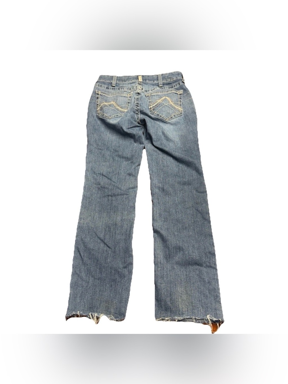 Ariat Real Denim Jeans Size 30x30 Cutoffs Raw Hem Thick Stitch Western Flaws - Picture 9 of 13